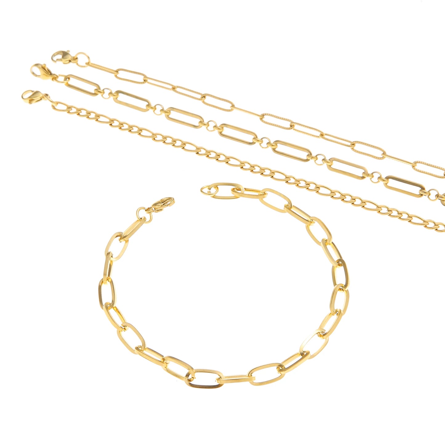 Stainless Steel Link Chain Bracelets (4PCs)