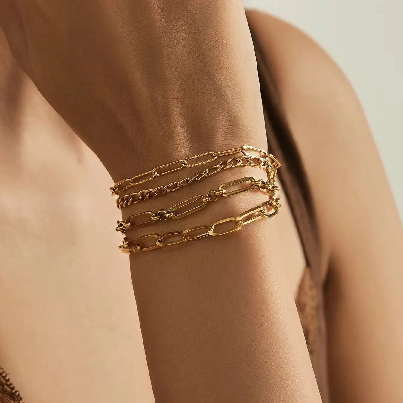 Stainless Steel Link Chain Bracelets (4PCs)