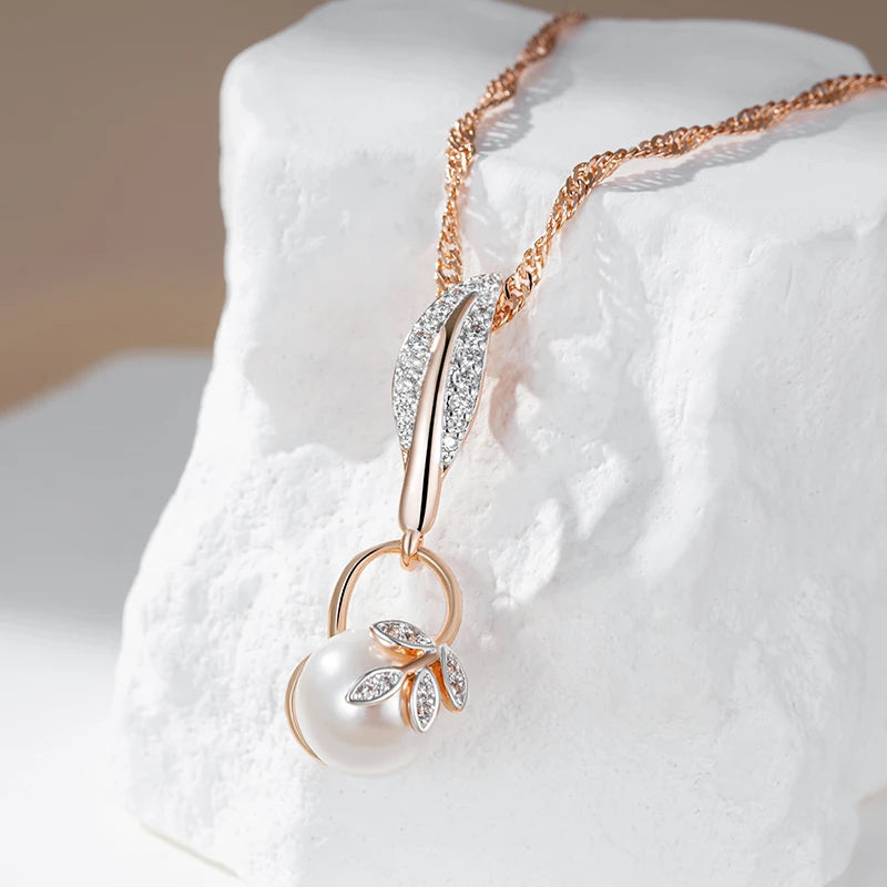 Leaves Pearl Pendant Necklace