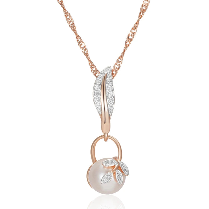 Leaves Pearl Pendant Necklace