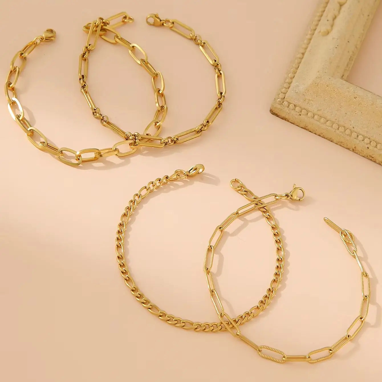 Stainless Steel Link Chain Bracelets (4PCs)