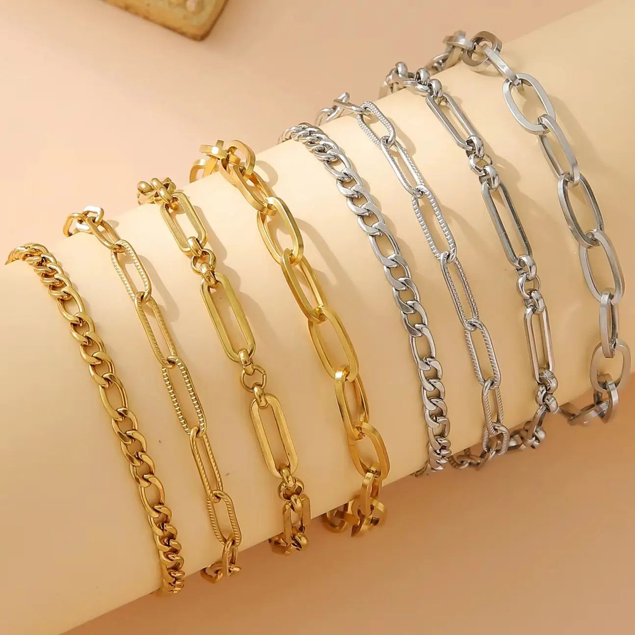 Stainless Steel Link Chain Bracelets (4PCs)