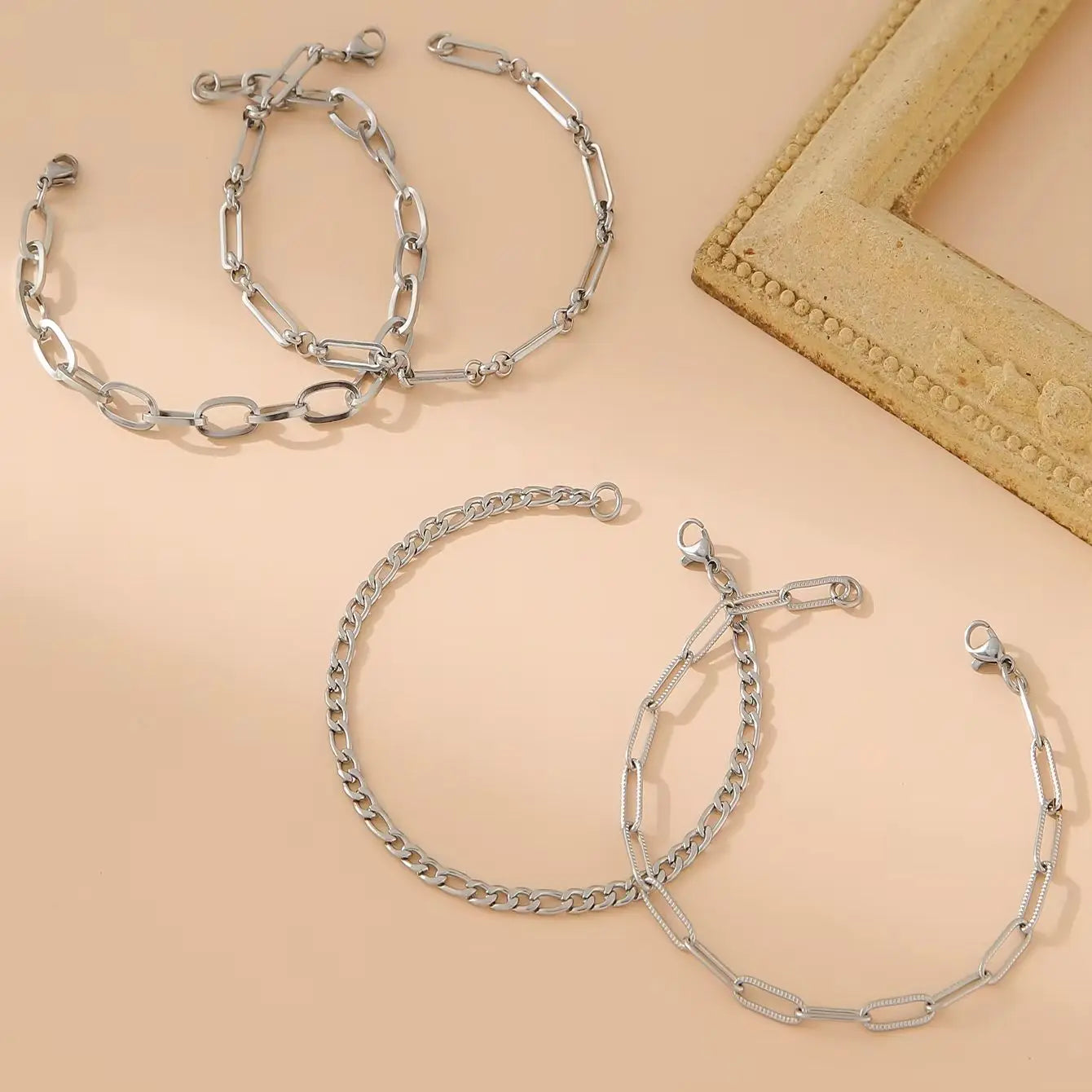 Stainless Steel Link Chain Bracelets (4PCs)