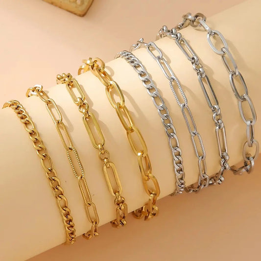 Stainless Steel Link Chain Bracelets (4PCs)